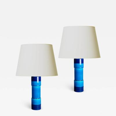  R rstrand Rorstrand Pair of Mod Table Lamps in Cerulean and Blue by Inger Persson