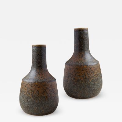  R rstrand Rorstrand Pair of Vases with Bronze Evoking Mottle Glaze by Carl Harry Stalhane