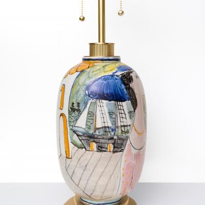  R rstrand Rorstrand Studio CARL HARRY STALHANE HAND DECORATED VASE WITH SAILOR WOMEN 1945