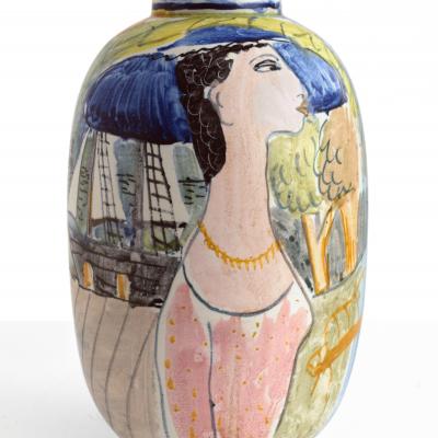  R rstrand Rorstrand Studio CARL HARRY STALHANE HAND DECORATED VASE WITH SAILOR WOMEN 1945