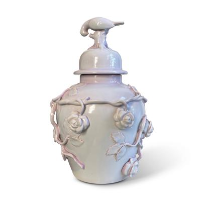  R rstrand Rorstrand Studio Exquisite Lidded Vase with Roses and Bird Design by Rorstrand