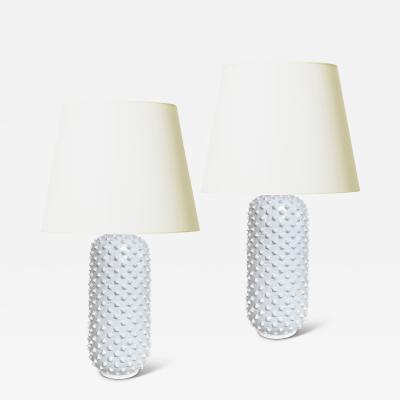  R rstrand Rorstrand Studio Pair of Spiked White Table Lamps by Gunnar Nylund