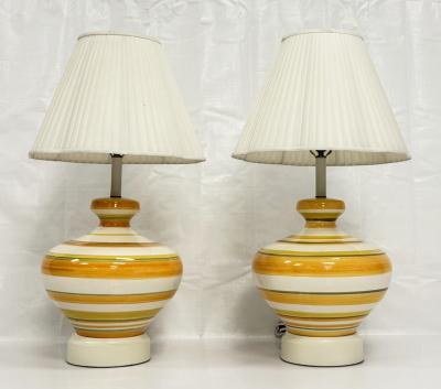  REMAINS LIGHTING A pair of Vintage 1960s Striped Ceramic Table Lamps by Remains Lighting