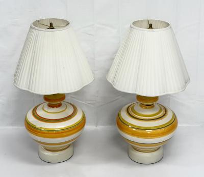  REMAINS LIGHTING A pair of Vintage 1960s Striped Ceramic Table Lamps by Remains Lighting