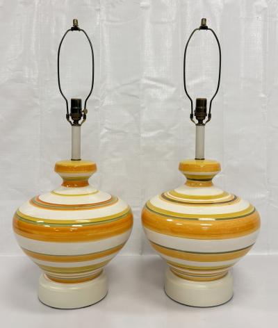  REMAINS LIGHTING A pair of Vintage 1960s Striped Ceramic Table Lamps by Remains Lighting