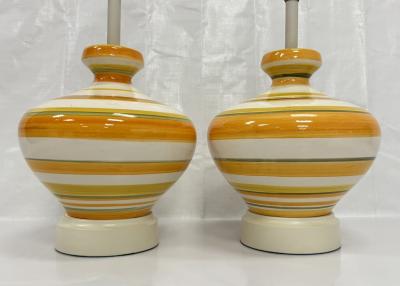  REMAINS LIGHTING A pair of Vintage 1960s Striped Ceramic Table Lamps by Remains Lighting