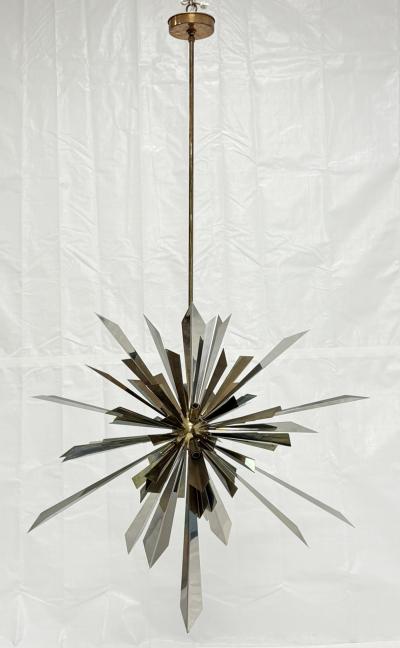  REMAINS LIGHTING Brass Nickel Sunburst Chandelier by Remains Lighting of New York