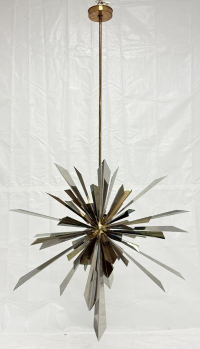  REMAINS LIGHTING Brass Nickel Sunburst Chandelier by Remains Lighting of New York