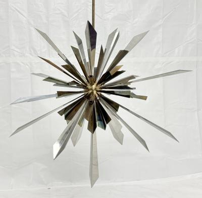  REMAINS LIGHTING Brass Nickel Sunburst Chandelier by Remains Lighting of New York
