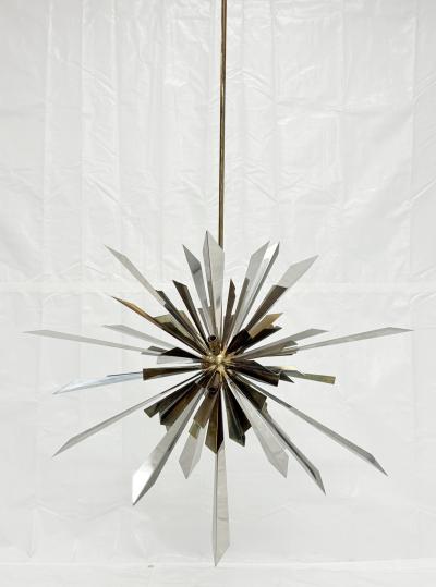  REMAINS LIGHTING Brass Nickel Sunburst Chandelier by Remains Lighting of New York
