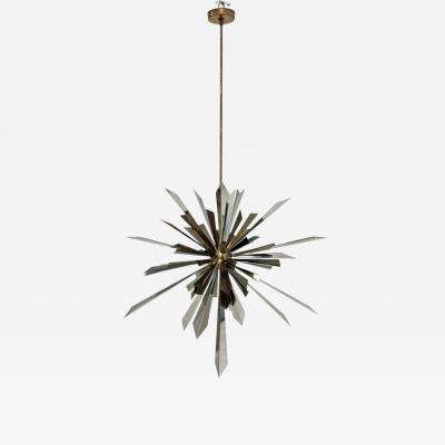  REMAINS LIGHTING Brass Nickel Sunburst Chandelier by Remains Lighting of New York