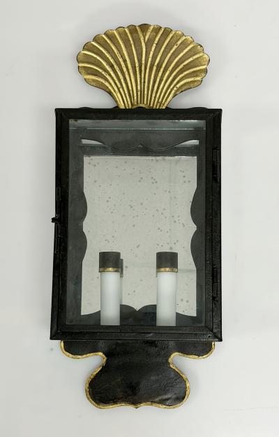  REMAINS LIGHTING English Box Blackened Steel Gilt Mirror Wall Sconce by Heritage Metalworks