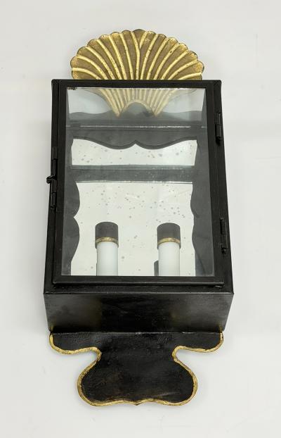  REMAINS LIGHTING English Box Blackened Steel Gilt Mirror Wall Sconce by Heritage Metalworks