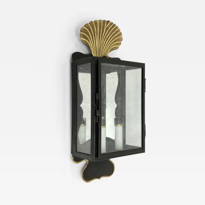  REMAINS LIGHTING English Box Blackened Steel Gilt Mirror Wall Sconce by Heritage Metalworks