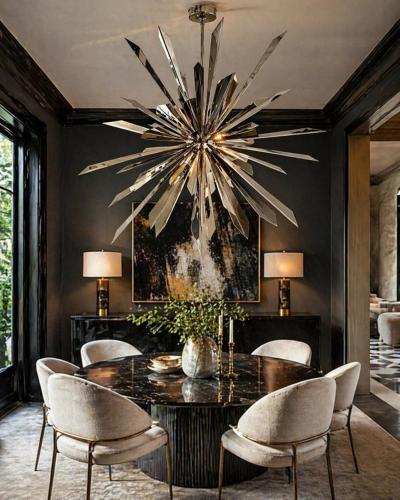  REMAINS LIGHTING Nickel Brass Sunburst Chandelier by Remains Lighting Los Angeles Modern