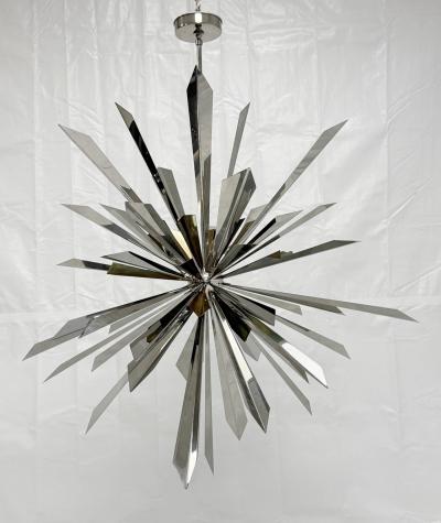  REMAINS LIGHTING Nickel Brass Sunburst Chandelier by Remains Lighting Los Angeles Modern
