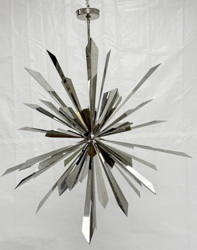  REMAINS LIGHTING Nickel Brass Sunburst Chandelier by Remains Lighting Los Angeles Modern
