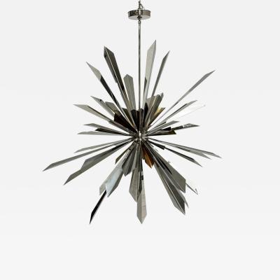  REMAINS LIGHTING Nickel Brass Sunburst Chandelier by Remains Lighting Los Angeles Modern