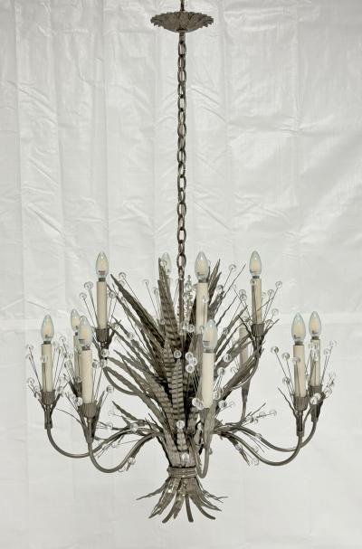  REMAINS LIGHTING Remains Lighting Plume Antique Nickel Glass 12 Arm Chandelier Labeled