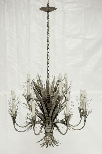  REMAINS LIGHTING Remains Lighting Plume Antique Nickel Glass 12 Arm Chandelier Labeled