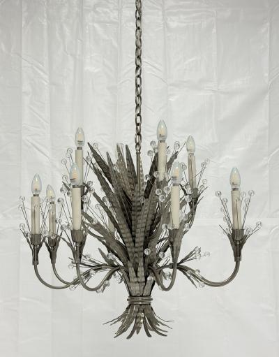  REMAINS LIGHTING Remains Lighting Plume Antique Nickel Glass 12 Arm Chandelier Labeled