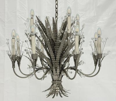  REMAINS LIGHTING Remains Lighting Plume Antique Nickel Glass 12 Arm Chandelier Labeled