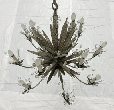  REMAINS LIGHTING Remains Lighting Plume Antique Nickel Glass 12 Arm Chandelier Labeled