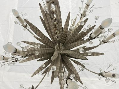  REMAINS LIGHTING Remains Lighting Plume Antique Nickel Glass 12 Arm Chandelier Labeled