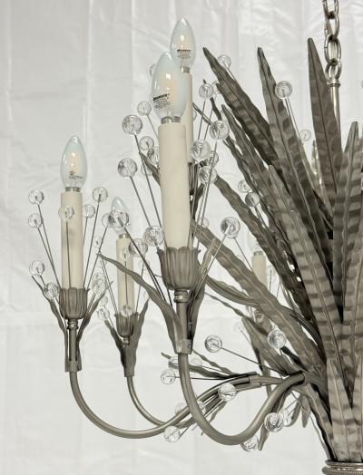  REMAINS LIGHTING Remains Lighting Plume Antique Nickel Glass 12 Arm Chandelier Labeled