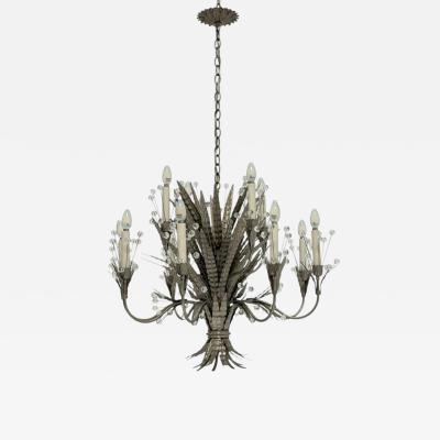  REMAINS LIGHTING Remains Lighting Plume Antique Nickel Glass 12 Arm Chandelier Labeled