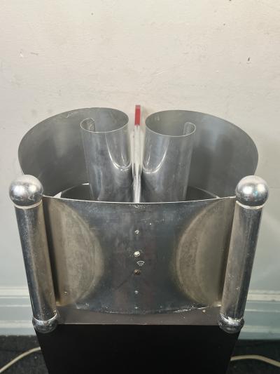  REVERE METALS COMPANY MODERNIST ART DECO CHROME AND RED BAKELITE MAGAZINE RACK BY REVERE