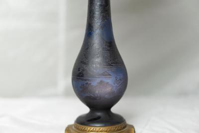  RICHARD BURGSTHAL ART NOUVEAU DARK BLUE P TE DE VERRE TABLE LAMP BY RICHARD BURGSTHAL