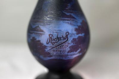  RICHARD BURGSTHAL ART NOUVEAU DARK BLUE P TE DE VERRE TABLE LAMP BY RICHARD BURGSTHAL