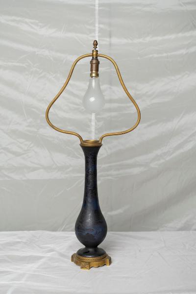 RICHARD BURGSTHAL ART NOUVEAU DARK BLUE P TE DE VERRE TABLE LAMP BY RICHARD BURGSTHAL