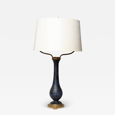  RICHARD BURGSTHAL ART NOUVEAU DARK BLUE P TE DE VERRE TABLE LAMP BY RICHARD BURGSTHAL