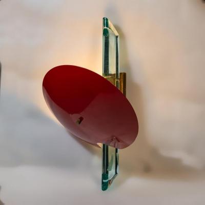 ROBERTO GIULIO RIDA PAIR OF RED COLOUR AND BRASS WALL LIGHTS BY ROBERTO GIULIO RIDA