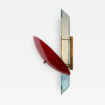 ROBERTO GIULIO RIDA PAIR OF RED COLOUR AND BRASS WALL LIGHTS BY ROBERTO GIULIO RIDA