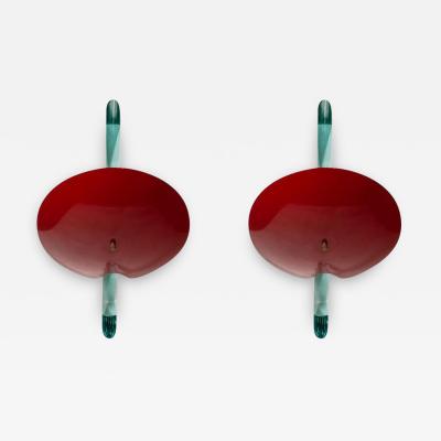  ROBERTO GIULIO RIDA PAIR OF RED COLOUR AND BRASS WALL LIGHTS BY ROBERTO GIULIO RIDA