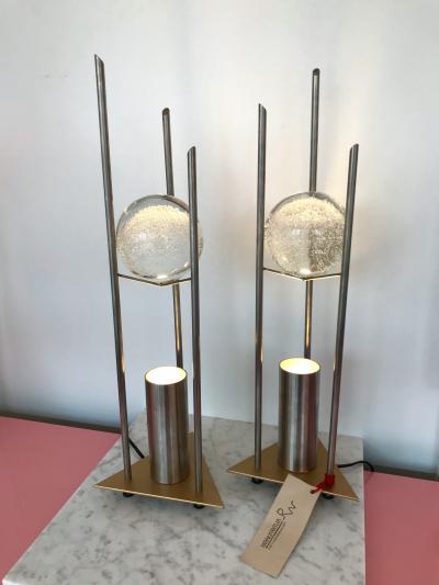  RW Manufaktur Pair of Lamps Glass Ball Sculpture by RW Manufaktur Germany 1980s