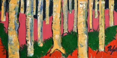  Rafael Large Expressive Birch Tree Landscape Painting by Rafael