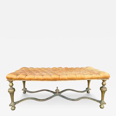  Ralph Lauren Antique English Brass and Leather Bench