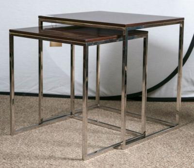  Ralph Lauren Brook Street Nesting Tables Cote DAzur Finish Mahogany Polished Steel Legs