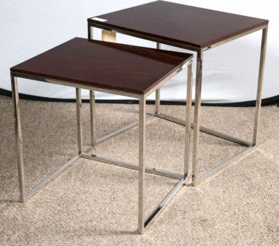  Ralph Lauren Brook Street Nesting Tables Cote DAzur Finish Mahogany Polished Steel Legs
