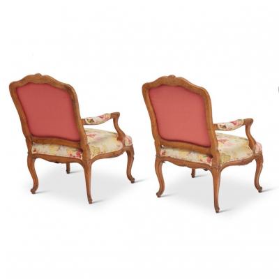  Ralph Lauren Pair of Antique Louis XV Carved Walnut Fauteuils Arm Chairs