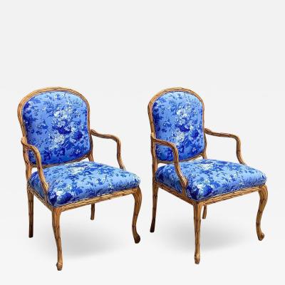  Ralph Lauren Pair of Ralph Lauren Blue Chintz Branch Wood Framed Chairs