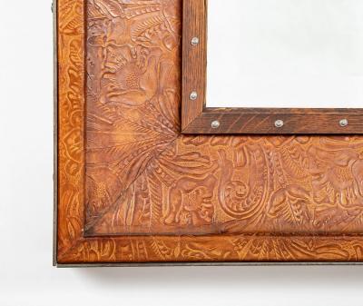  Ralph Lauren Ralph Lauren Labeled Mirror with Rare Embossed Leather Border