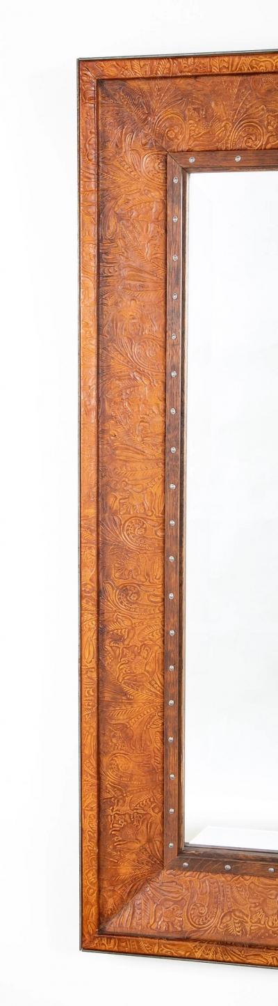  Ralph Lauren Ralph Lauren Labeled Mirror with Rare Embossed Leather Border