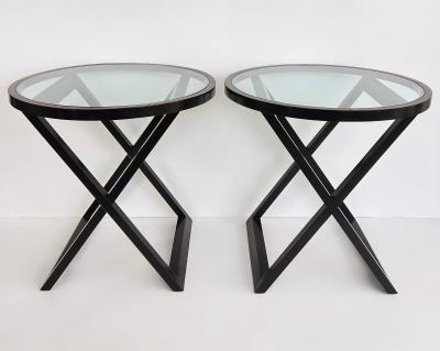 Ralph Lauren Ralph Lauren Mercer Street Round Side Tables Glass Tops X Frame Bases Pair