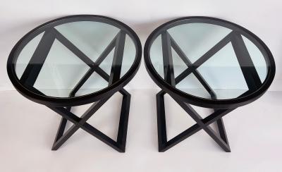  Ralph Lauren Ralph Lauren Mercer Street Round Side Tables Glass Tops X Frame Bases Pair