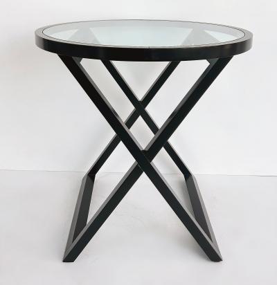  Ralph Lauren Ralph Lauren Mercer Street Round Side Tables Glass Tops X Frame Bases Pair